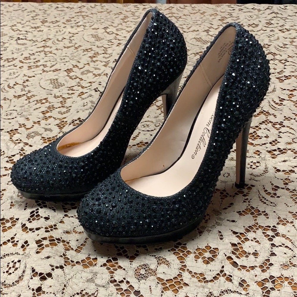 De blossom collection black rhinestone heels
